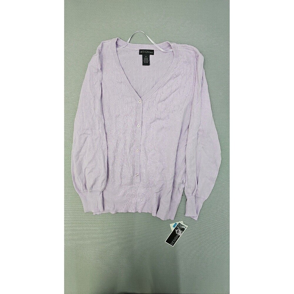 Design 365 Women's Plus 2X Lilac Purple Textured V-Neck Button-Front Cardigan